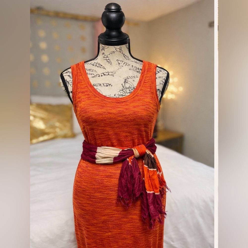 LOFT Orange Space Dye Sleeveless Maxi Dress Size Medium - Picture 6 of 7